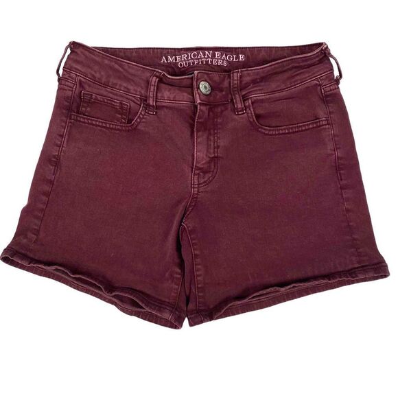 AEO super stretch Midi Twill Burgundy shorts Size 6 - Picture 1 of 5